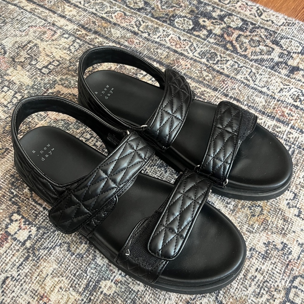 a new day Black Quilted Strap Sandals